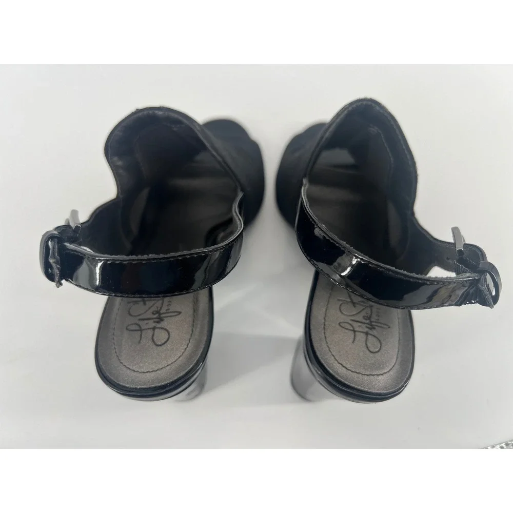 LifeStride Soft System Womens Black Peep Toe Slingback Block Heel Sandals 8.5W